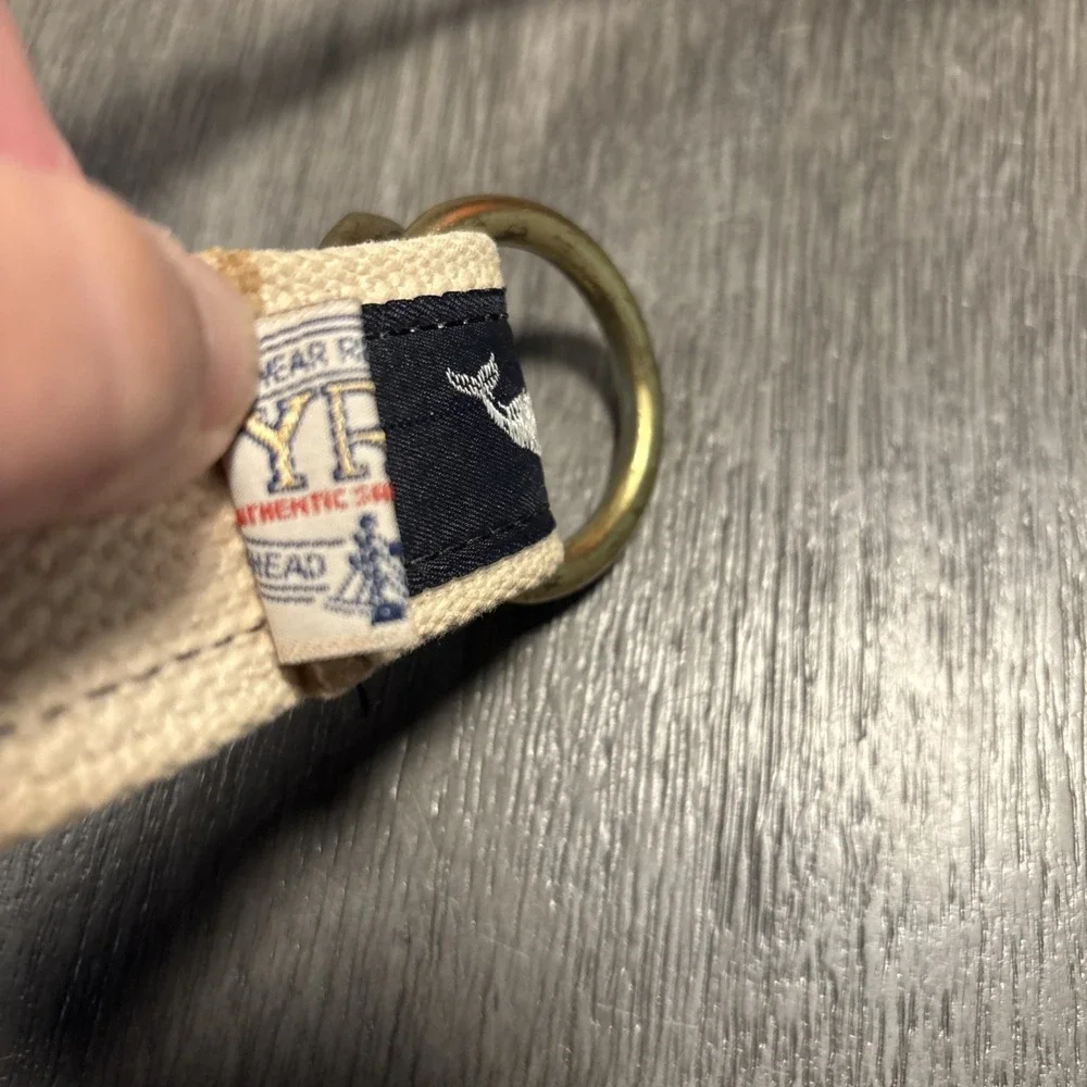YRI‎ MARBLEHRAD Massachusetts Embroidered Whale Canvas D Ring Belt Fit Up To 34
